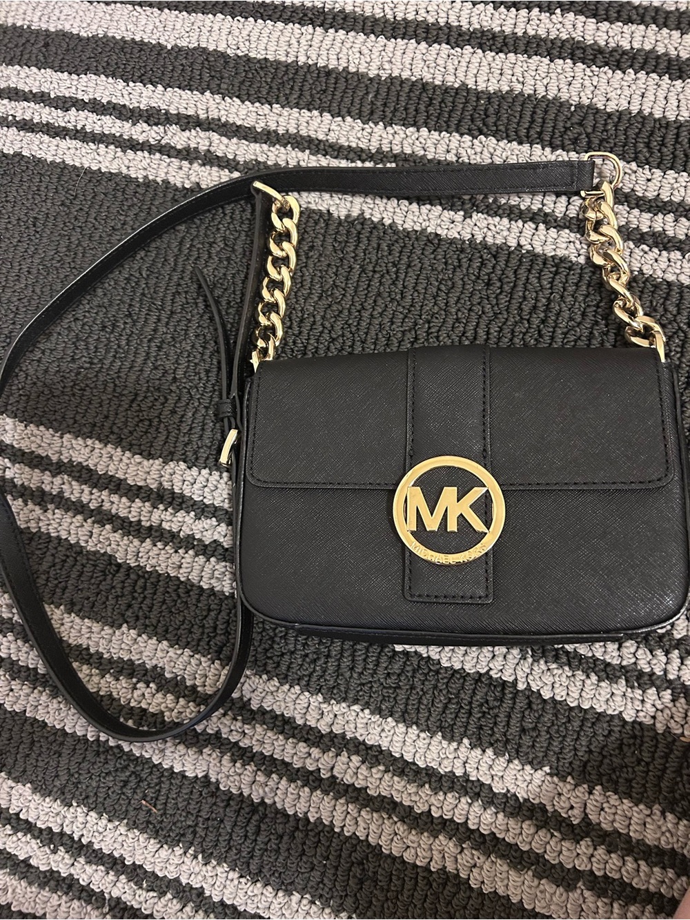 Michael Kors Black Crossbody Bag with Gold MK Emblem